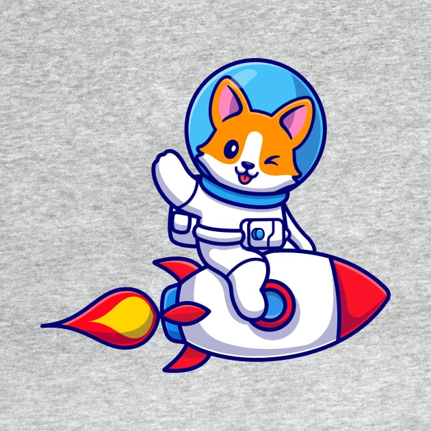 Cute Corgi Dog Astronaut Riding Rocket And Waving Hand Cartoon by Catalyst Labs